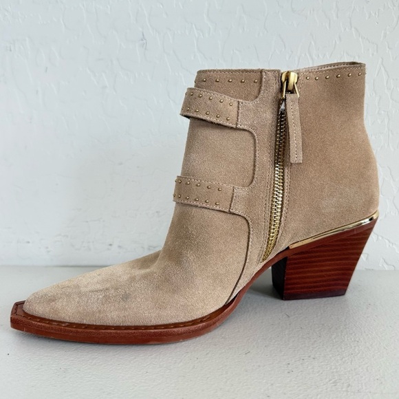 DOLCE VITA RONNIE Western Buckled Camel Suede Booties Women’s Size 6 - Picture 5 of 11